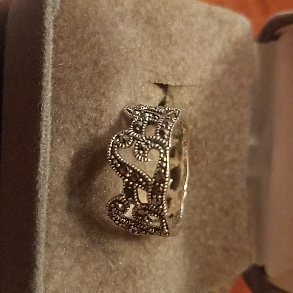 "F" Initial Marcasite Ring